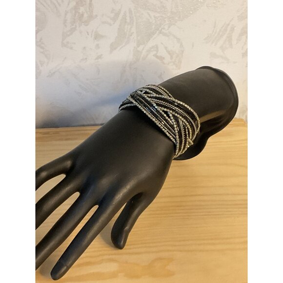 Multi-Strand Beaded Bracelet For Women Black & Silver Wrap Style - Picture 1 of 4